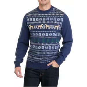 Crown & Ivy Men's Hound Christmas Tree Fairisle Crew Neck Sweater sz XL Holiday